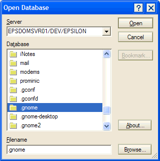 Screenshot of Notes Open Database Dialog