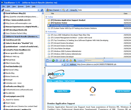 Jobserve feed in news reader